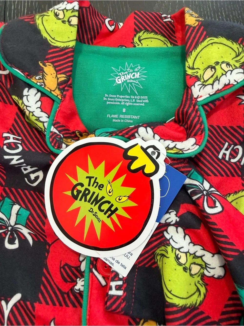 Dr. Seuss Grinch Red Plaid Kids Pajama Set
